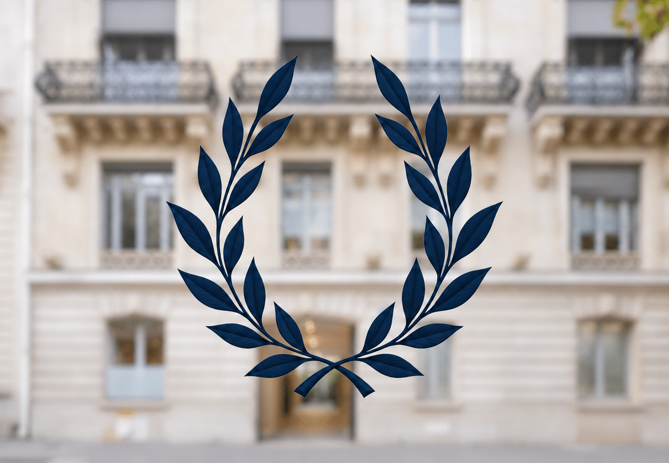 Laurier bleu net, façade parisienne floutée